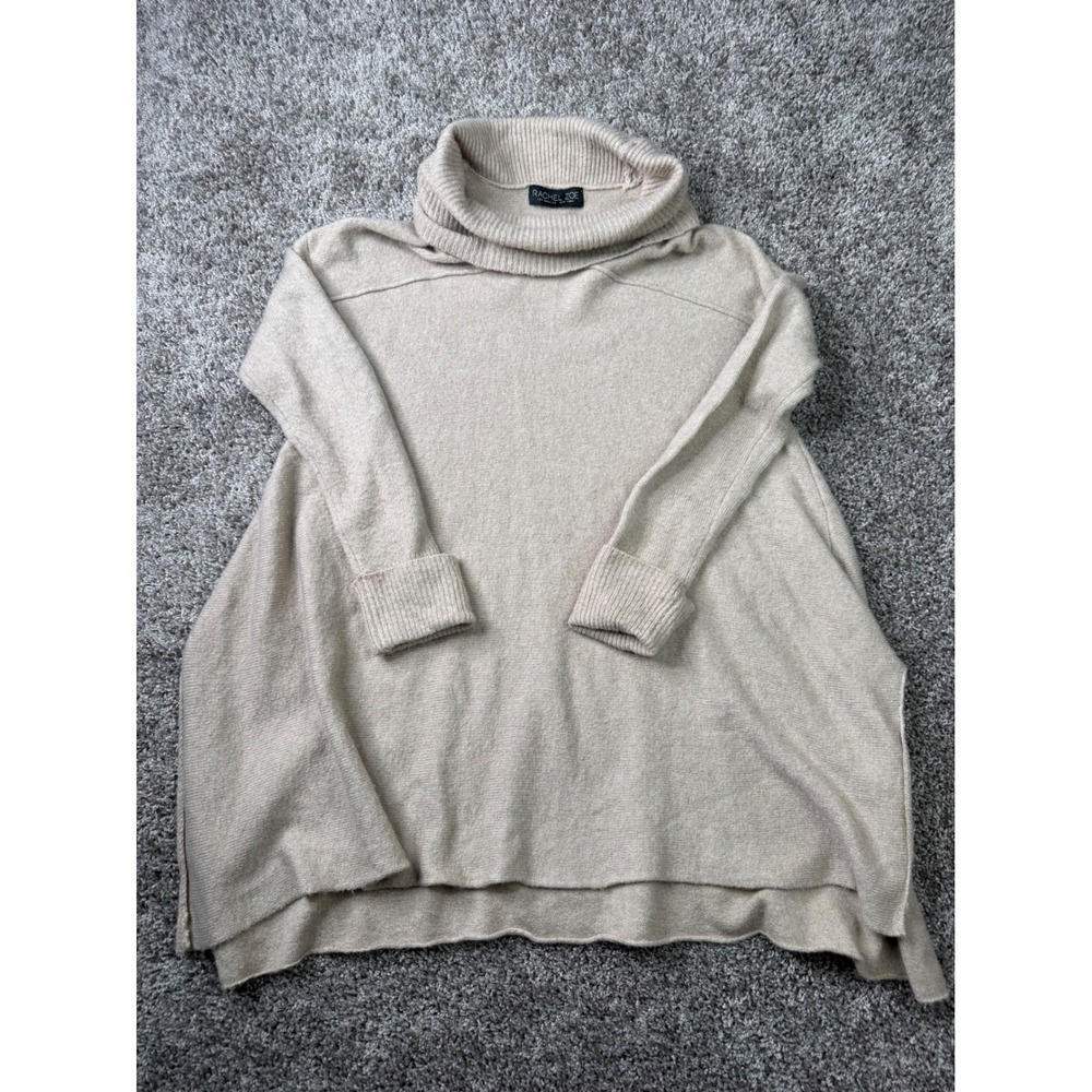 Rachel Zoe Womens Beige Turtleneck Sweater Oversized Tunic Knit Pullover Tan
